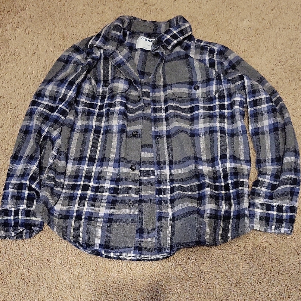 Old Navy Kids Gray and Blue Checkered Shirt